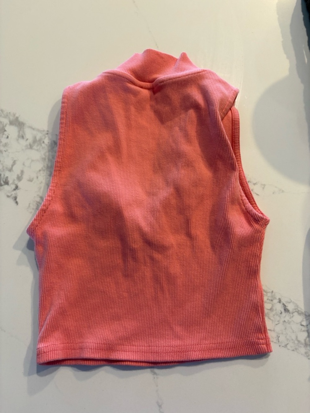 Zara Pink Ribbed Sleeveless Mock Neck Crop Top